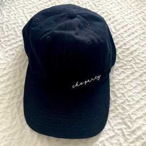 SET OF 5 Black baseball style hats with white writing saying “the party”